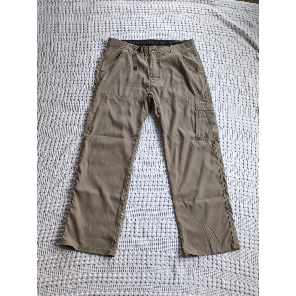 Prana Zion Roll Up Cargo Pants Belted Straight Leg Sz Medium 30 Long Khaki 34X30
